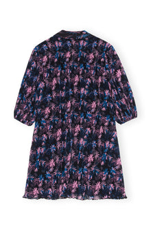Pleated Georgette Mini Dress | Daisy Spray Lilac Sachet