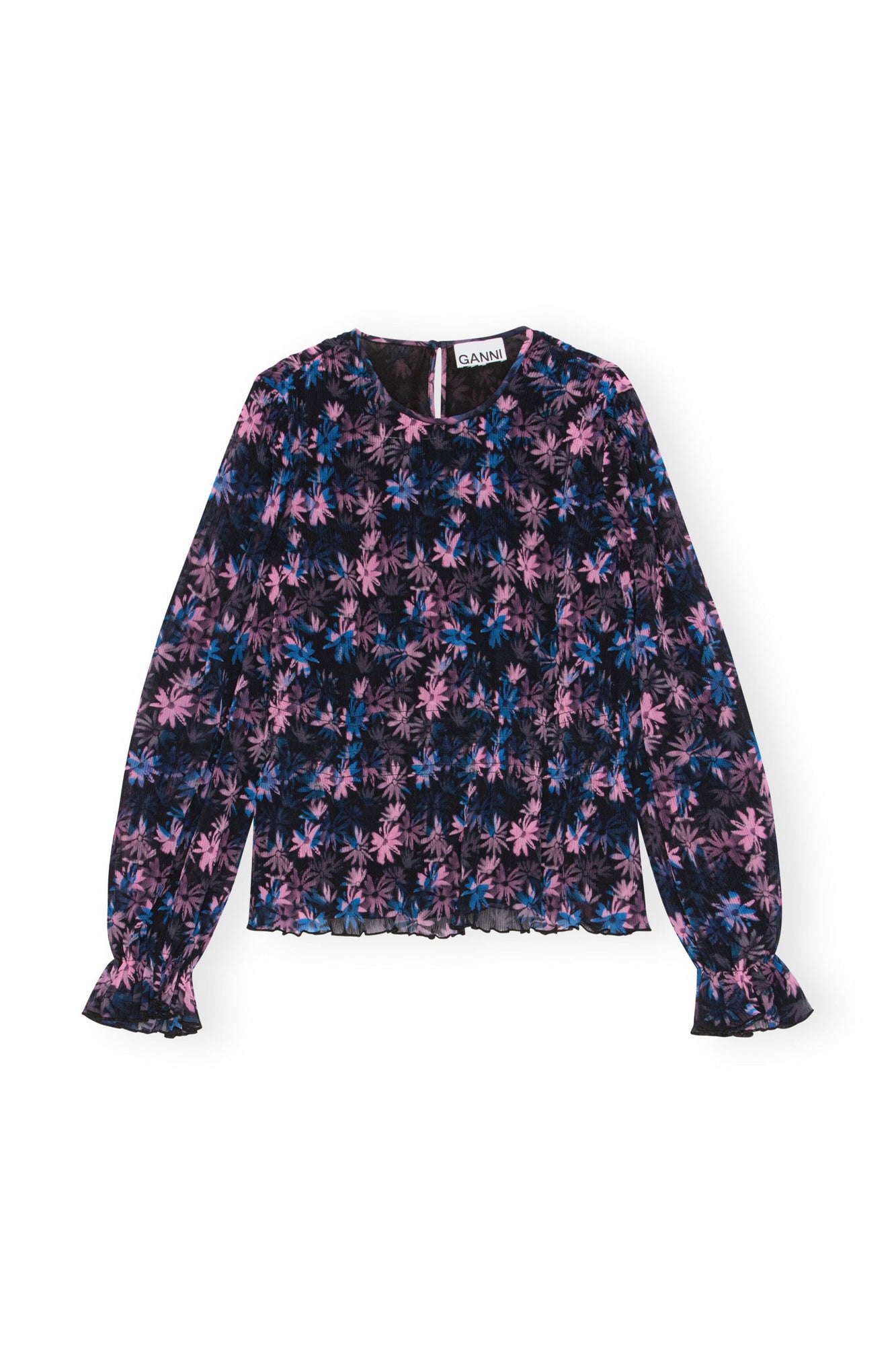 Pleated Georgette Smock Blouse | Daisy Spray Lilac Sachet