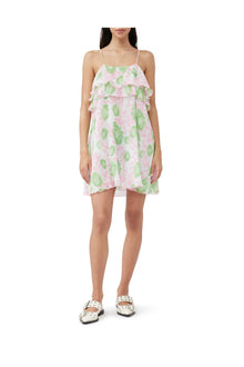 Pleated Georgette Strap Mini Dress | Pink Tulle