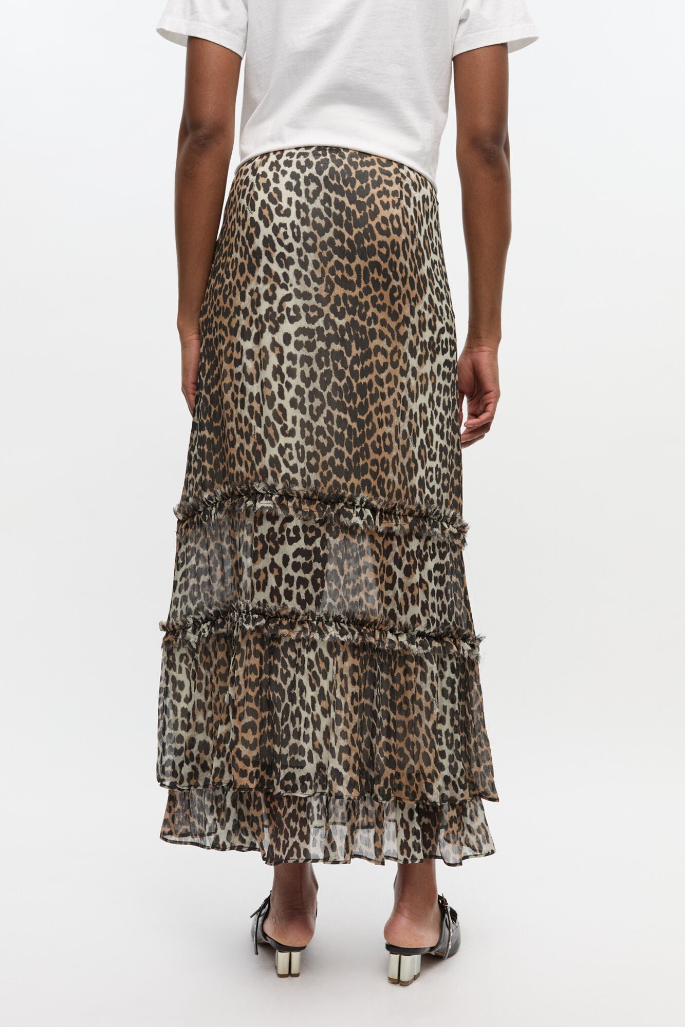 Print Long Chiffon Ruffle Skirt | Leopard