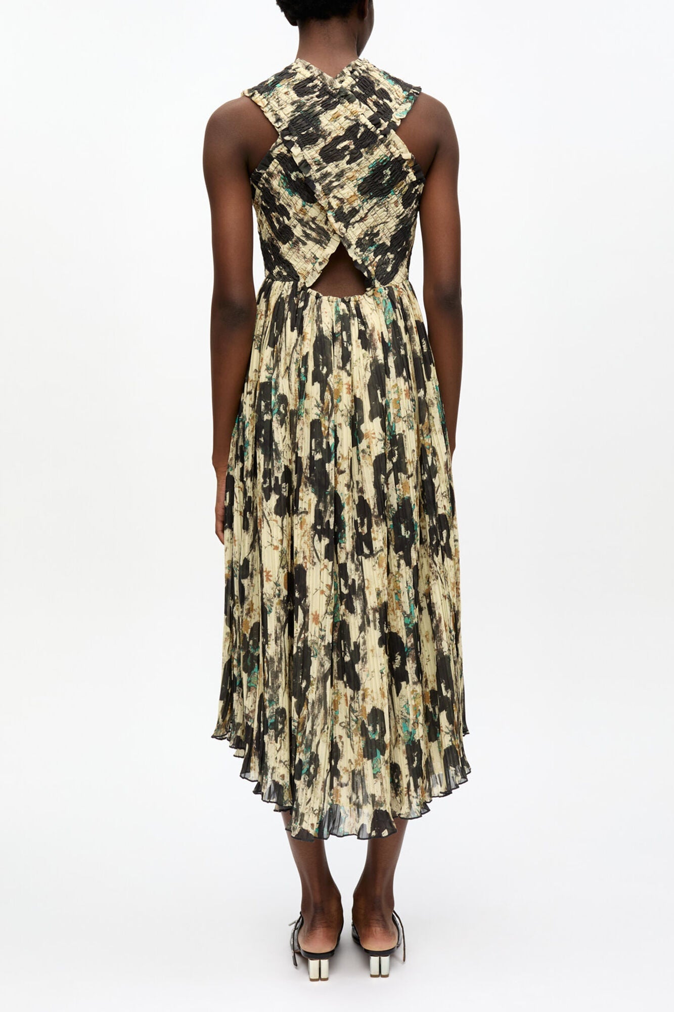 Printed Pleats Smock Midi Straps Dress | Afterglow