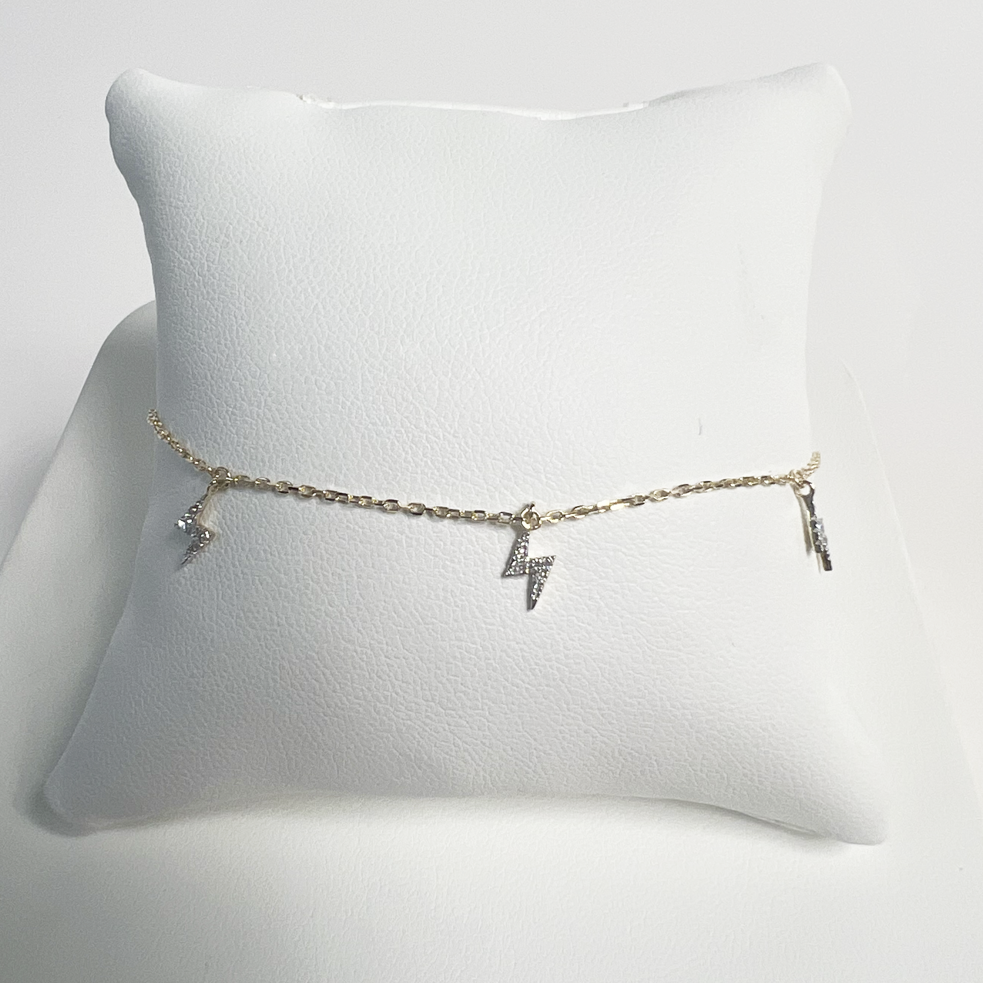 Three Pave Lightning Bolt Bracelet | 10K Yellow Gold | White Diamond