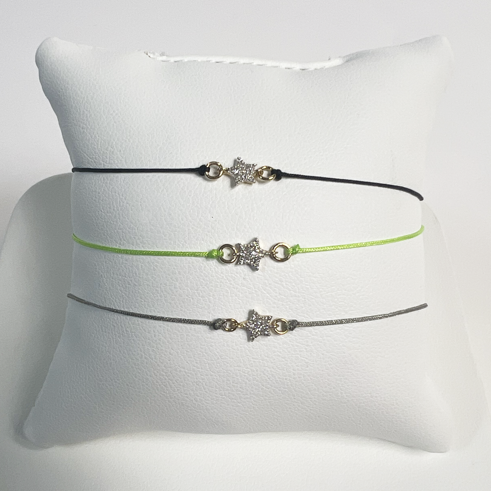 Pave Star Friendship Bracelet | 10K Yellow Gold | White Diamond | Grey Adjustable Cord