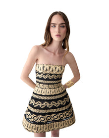 Embroidered Strapless Mini Dress | Gold Multi