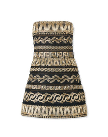 Embroidered Strapless Mini Dress | Gold Multi