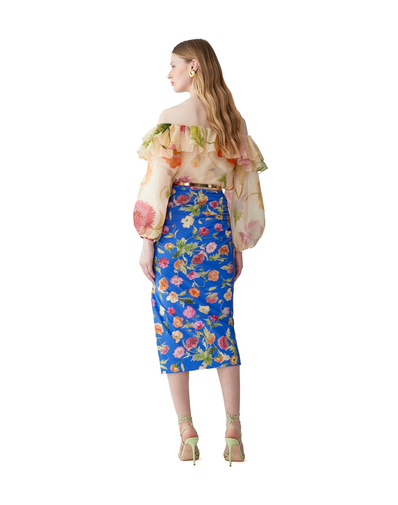 Off Shoulder Puff Sleeve Top | Almond Multi