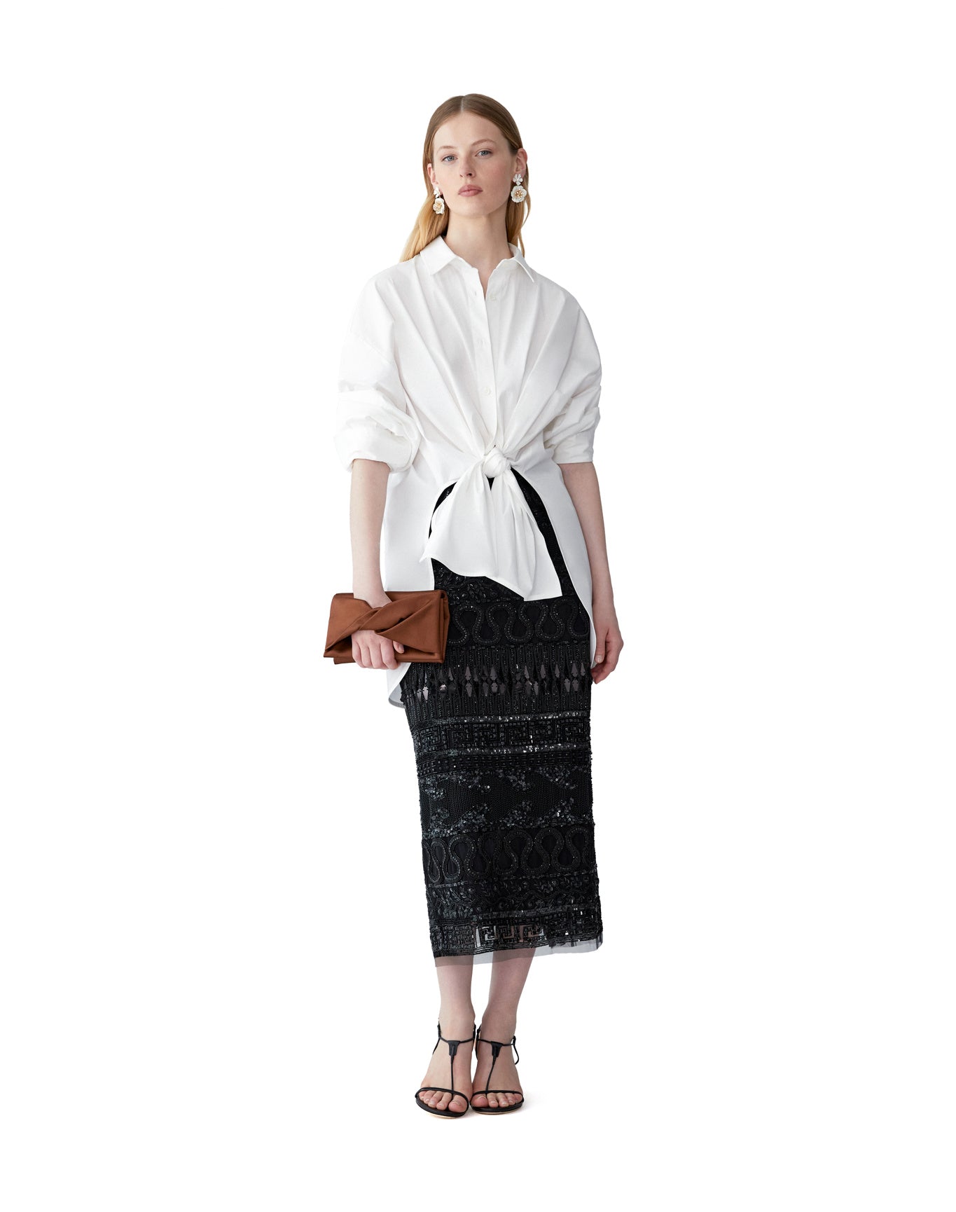 Embroidered Midi Skirt | Black