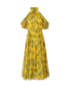 Halter Neck Draped Off Shoulder Midi Dress | Daffodil/Multi