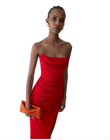 Strapless Draped Midi Dress | Herrera Red