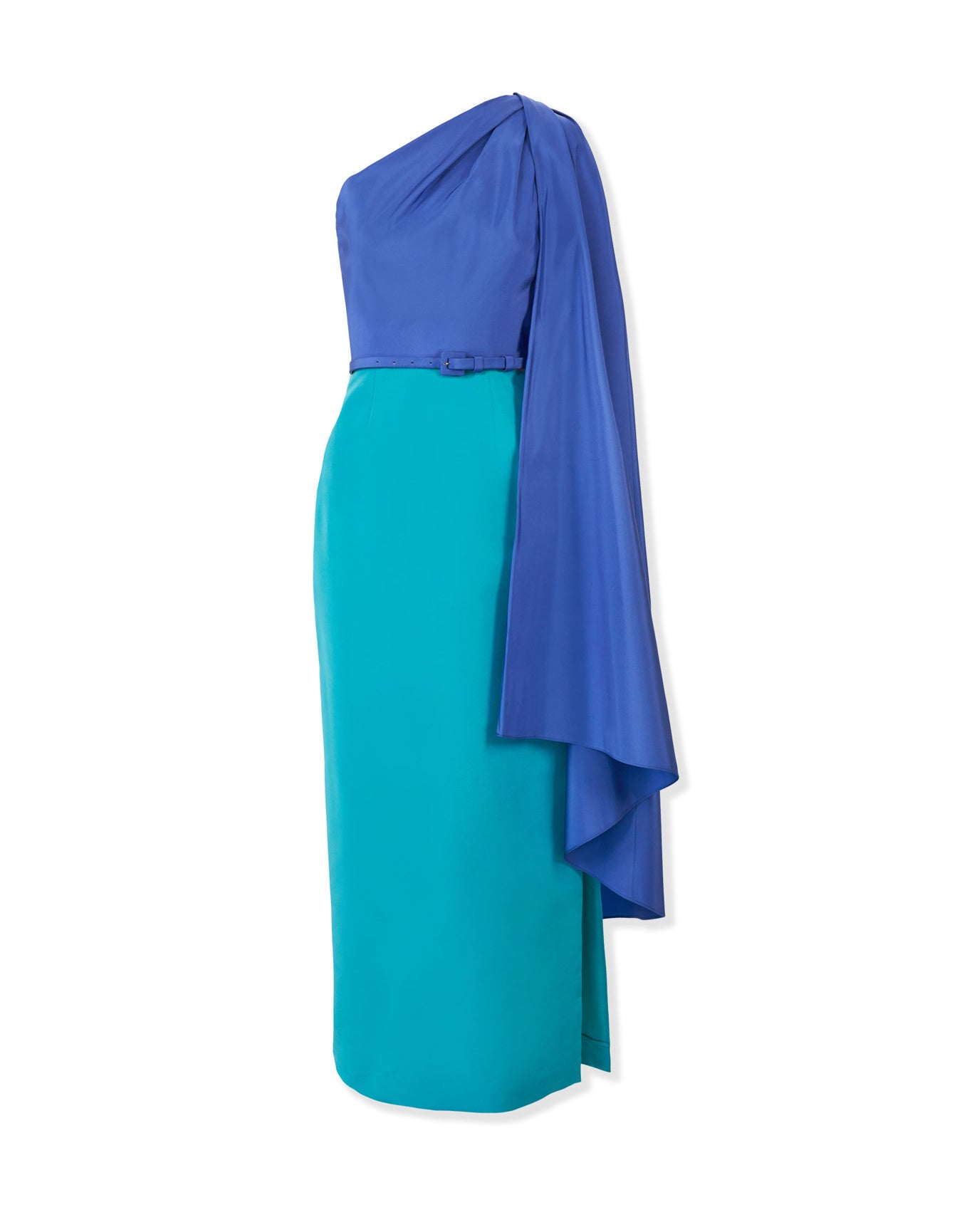 Midi Dress With Detachable Shoulder Drape & Belt | Turquoisemult