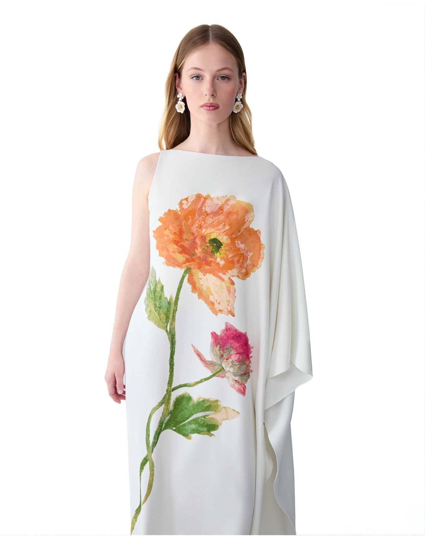 One Shoulder Column Gown | White Multi