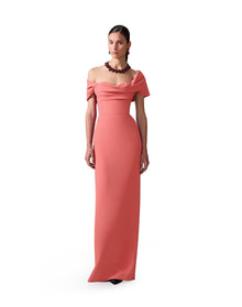 Draped Off Shoulder Column Gown | Sunset
