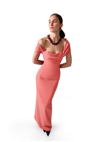 Draped Off Shoulder Column Gown | Sunset