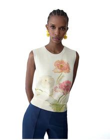 Sleeveless Crewneck Printed Tank | Almond Multi