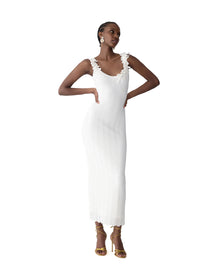 Thin Strap Sleeveless Tea Length Dress | White