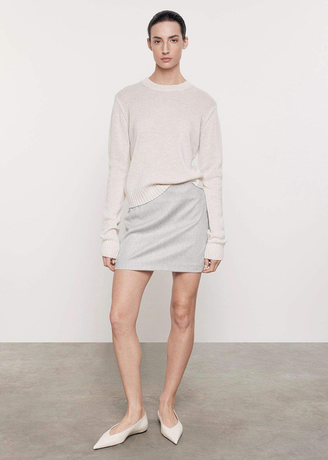Wool Suiting Mini Skirt | Light Grey Melange