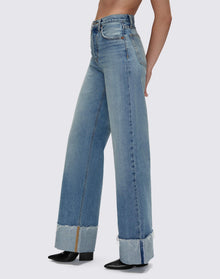 Womens | High Rise Wide Leg Cuff | Vintage Biker Blue