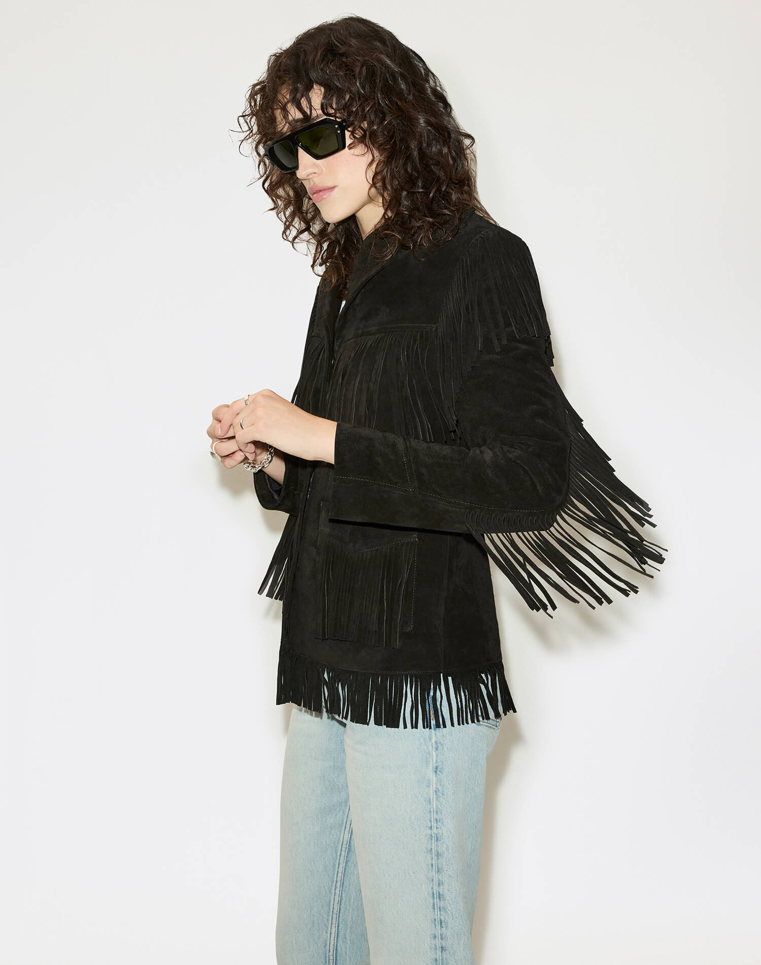 Womens | Suede Fringe Jacket | Black