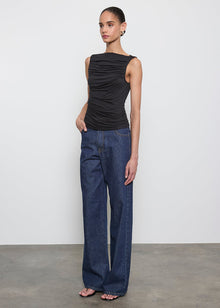 Fluid Jersey Sleeveless Draped Boatneck | Black