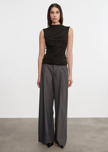 Easy Pleated Wide Leg Trouser | Charcoal