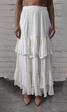 Womens | Aine Viscose Georgette Gold Dobby Long Skirt | White