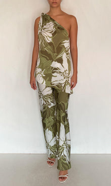 Womens | Avo Polyester Satin Lycra One Shoulder Top | Green