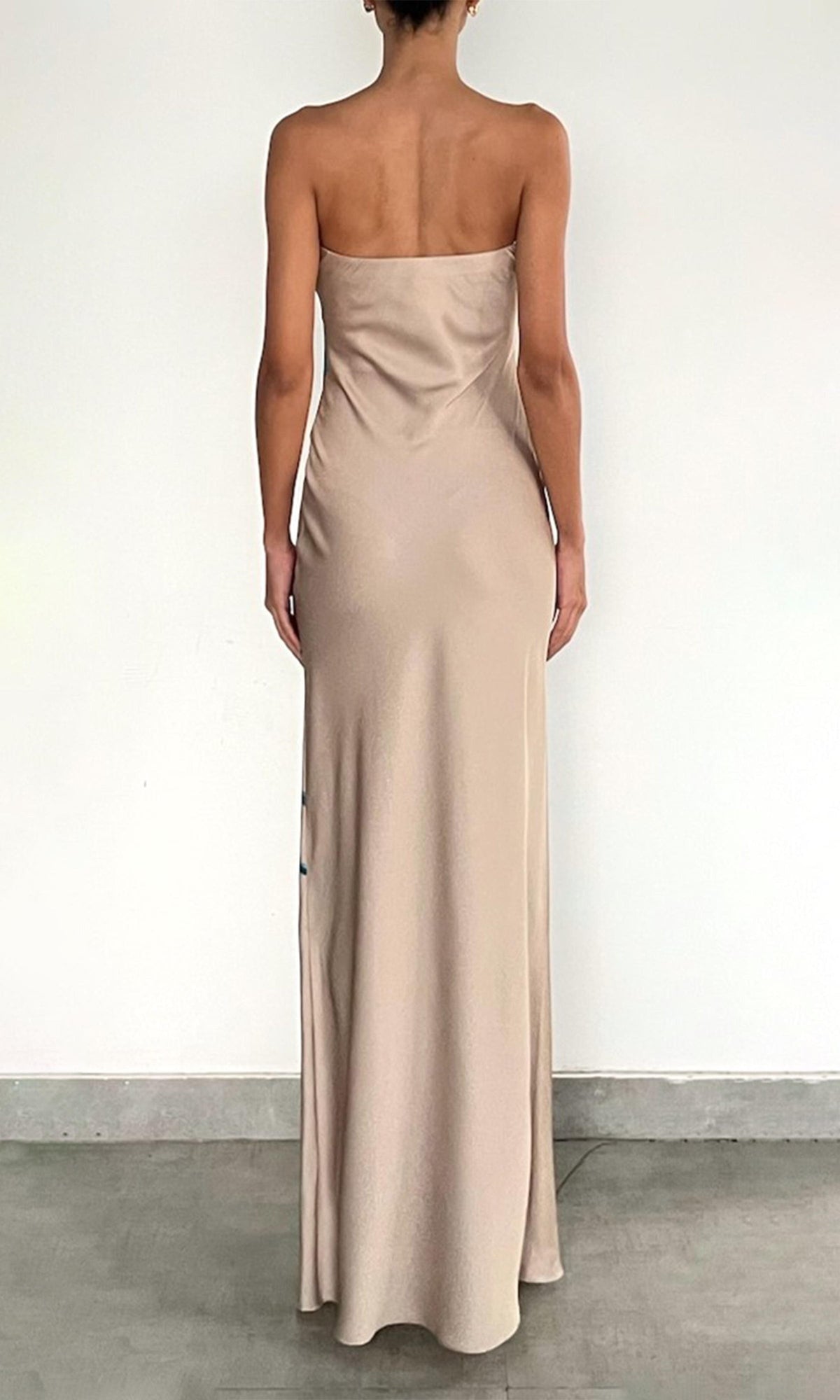 Womens | Bleu Polyester Satin Lycra Long Dress | Beige Blue