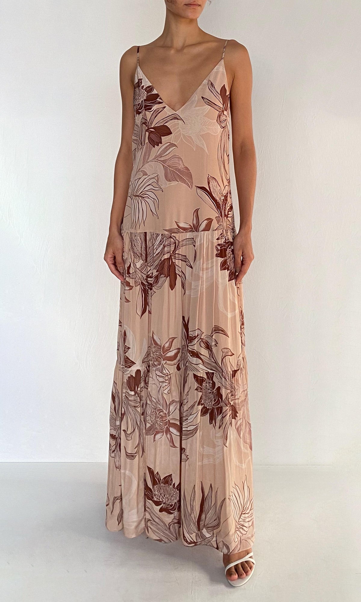 Rococo Sand | Cali Viscose Natural Crepe Maxi Dress | Beige Brown