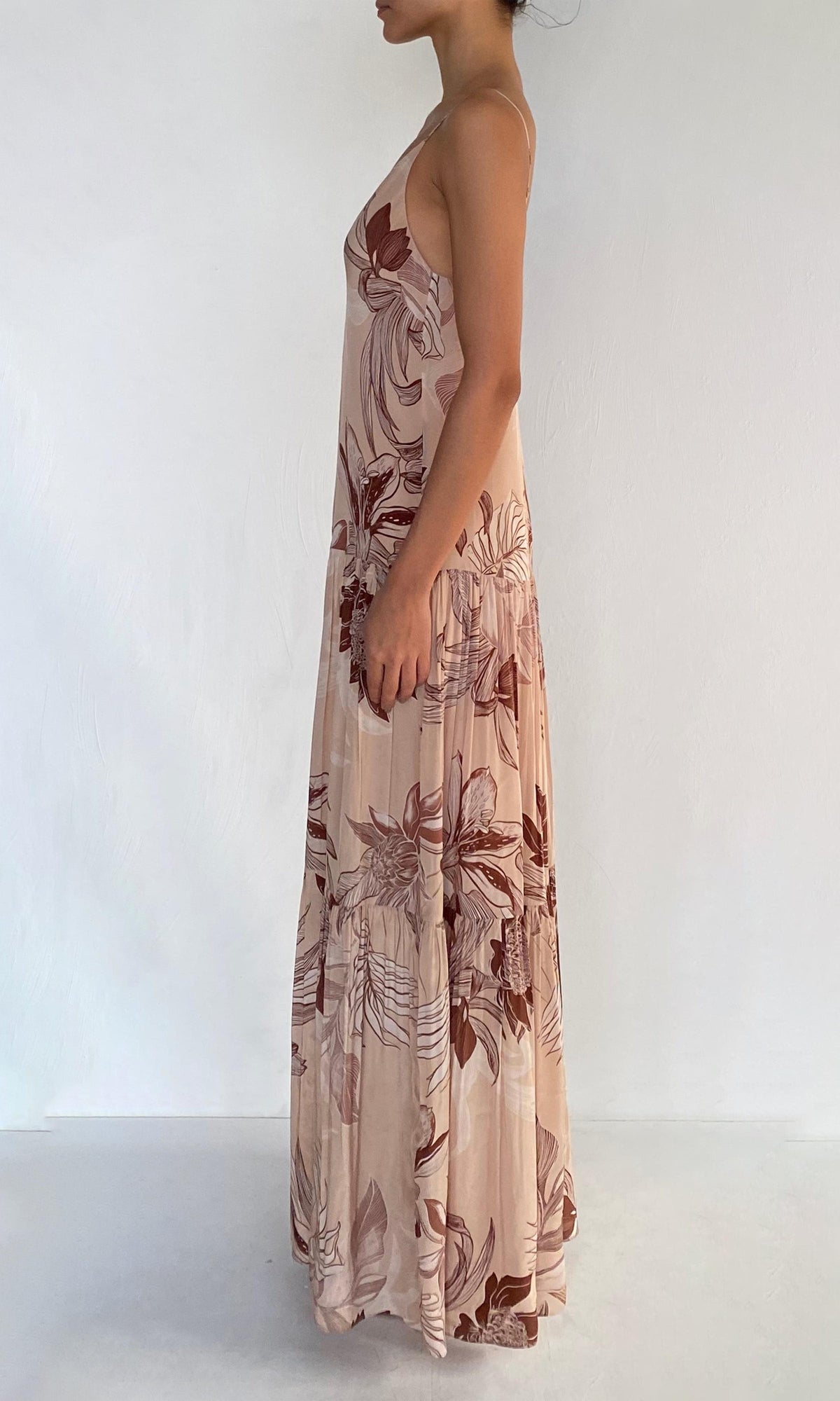 Rococo Sand | Cali Viscose Natural Crepe Maxi Dress | Beige Brown