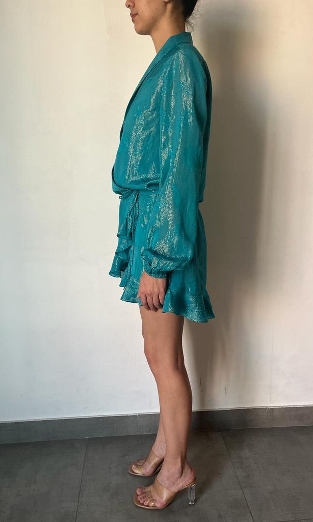 Womens | Cari Viscose Georgette Lurex Short Dress | Teal