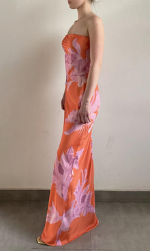 Womens | Casey Polyester Satin Lycra Strapless Maxi Dress | Orange