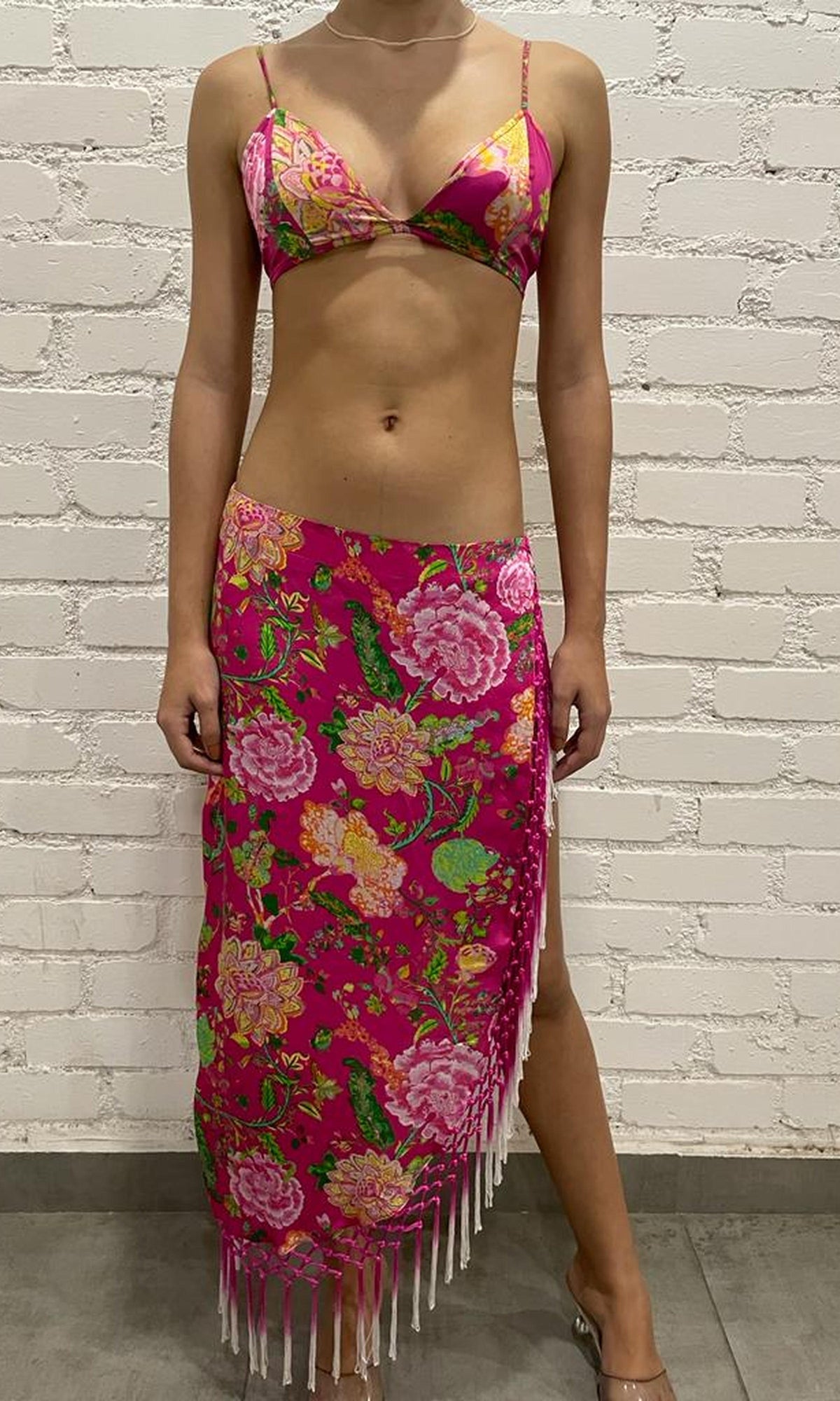 Womens | Chloe Polyester Satin Bralette | Fuchsia Pink