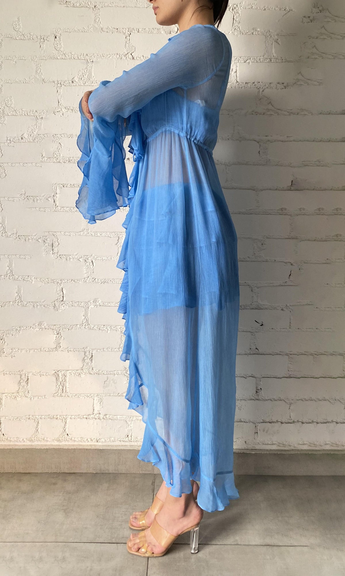 Womens | Cole Viscose Crinkle Chiffon Cape | Blue Wash