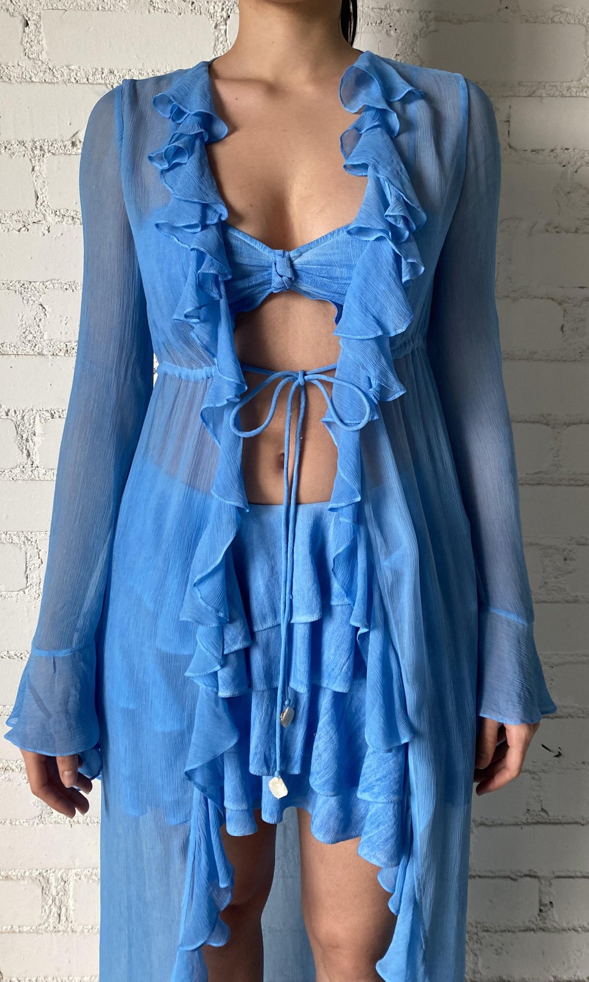 Womens | Cole Viscose Crinkle Chiffon Cape | Blue Wash