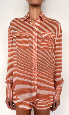Womens | Czar Heavy Viscose Crinkle Chiffon Shirt | Off-White Brown