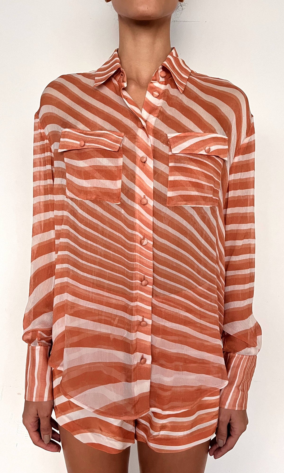Womens | Czar Heavy Viscose Crinkle Chiffon Shirt | Off-White Brown