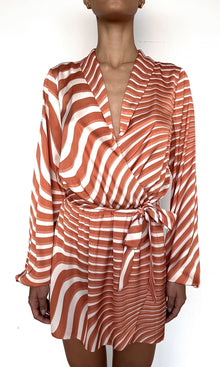 Rococo Sand | Czar Polyester Satin Lycra Mini Dress With Detachable Belt | Off-White Brown