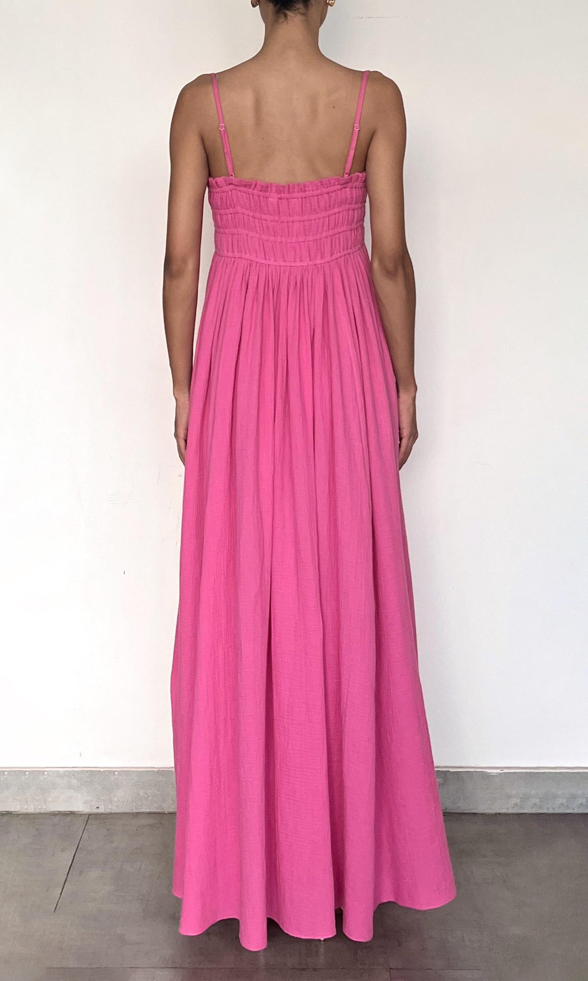 Rococo Sand | Eli Cotton Double Cloth Gauze Maxi Dress With Smocking | Khaite Pink
