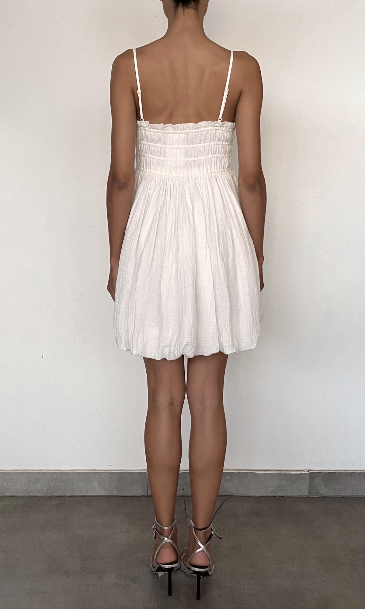 Rococo Sand | Eli Cotton Double Cloth Gauze Mini Dress With Smocking | White