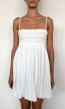 Rococo Sand | Eli Cotton Double Cloth Gauze Mini Dress With Smocking | White