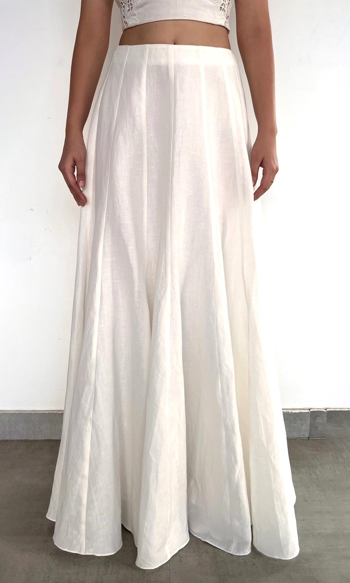 Womens | Eli Thin Linen Cotton Panelled Maxi Skirt | White