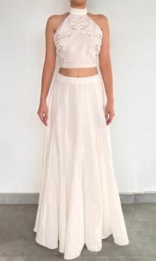 Womens | Eli Thin Linen Cotton Panelled Maxi Skirt | White