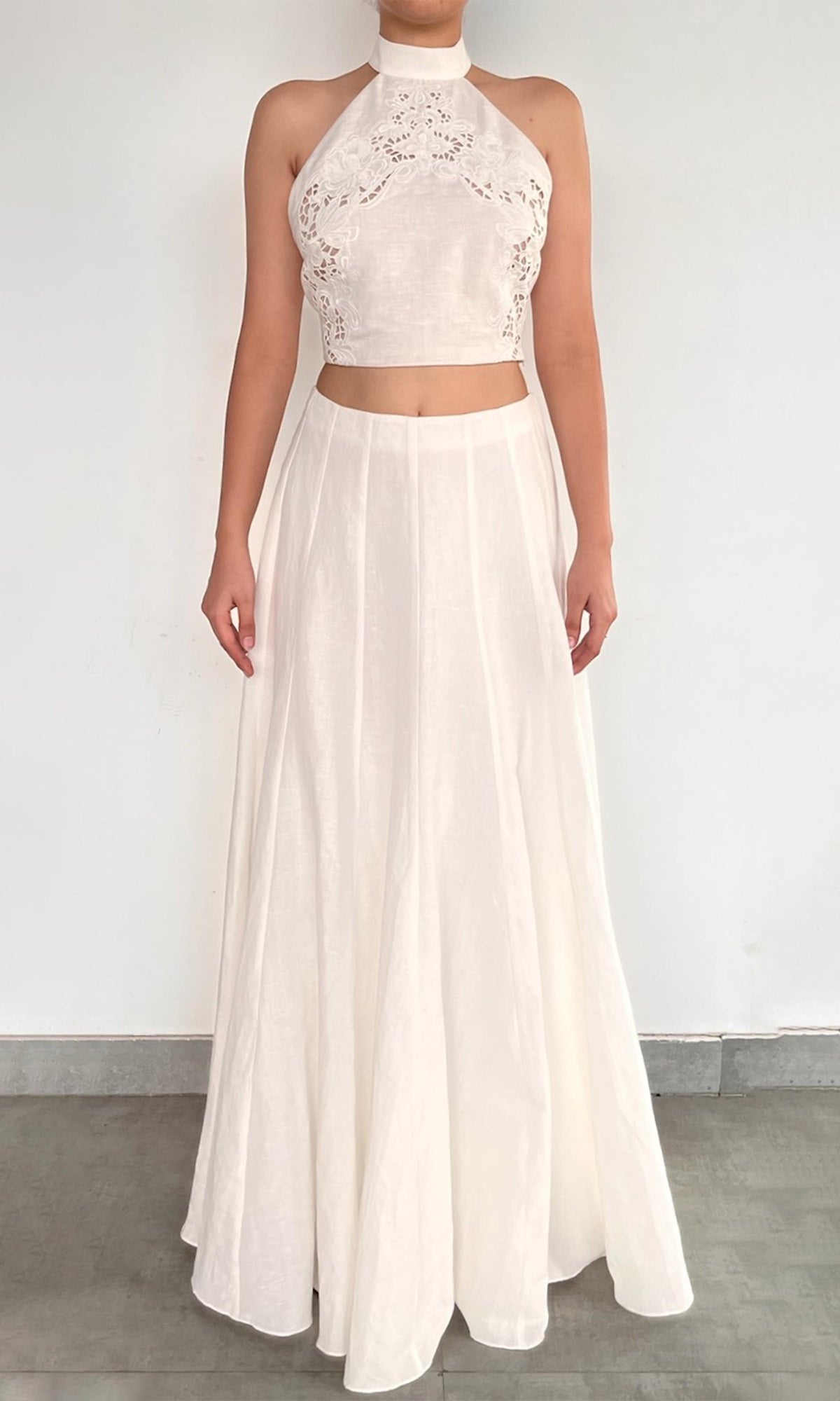 Womens | Eli Thin Linen Cotton Panelled Maxi Skirt | White