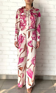 Womens | Grace Viscose Satin Pants | White Pink