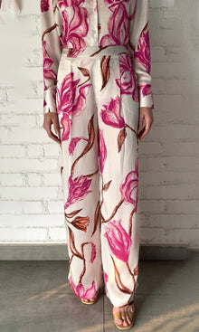 Womens | Grace Viscose Satin Pants | White Pink