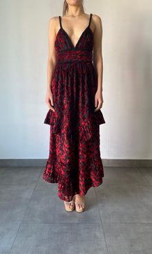 Rococo Sand | Haven Nylon Viscose Animal Burnout Long Dress | Black