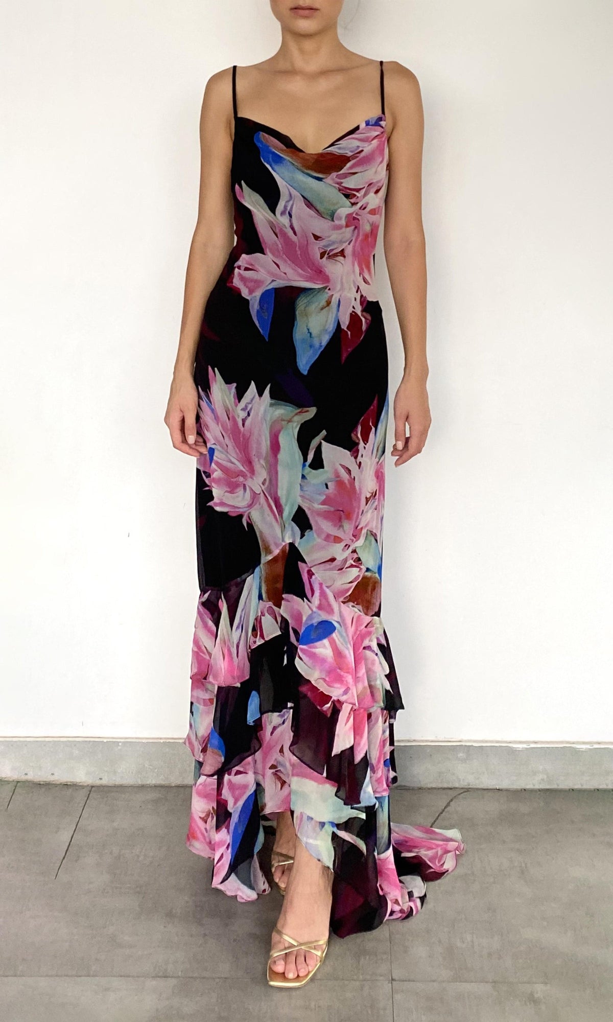 Rococo Sand | Hope Viscose Crinkle Chiffon Heavy Maxi Dress | Black Multi