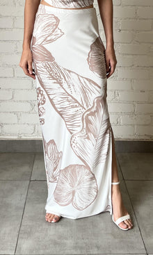 Womens | Ines Polyester Satin Lycra Long Skirt | Light Brown/White