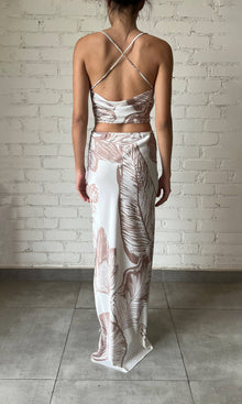 Womens | Ines Polyester Satin Lycra Long Skirt | Light Brown/White