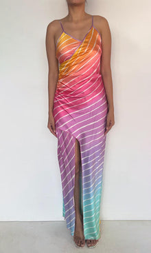 Womens | Inv Polyester Satin Long Dress | Rainbow